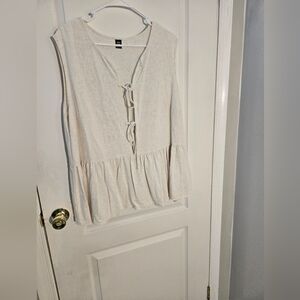 SHEIN Cream Tie-Front Peplum Blouse